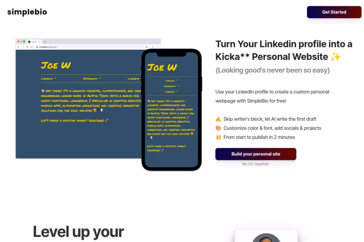 Simplebio homepage screenshot