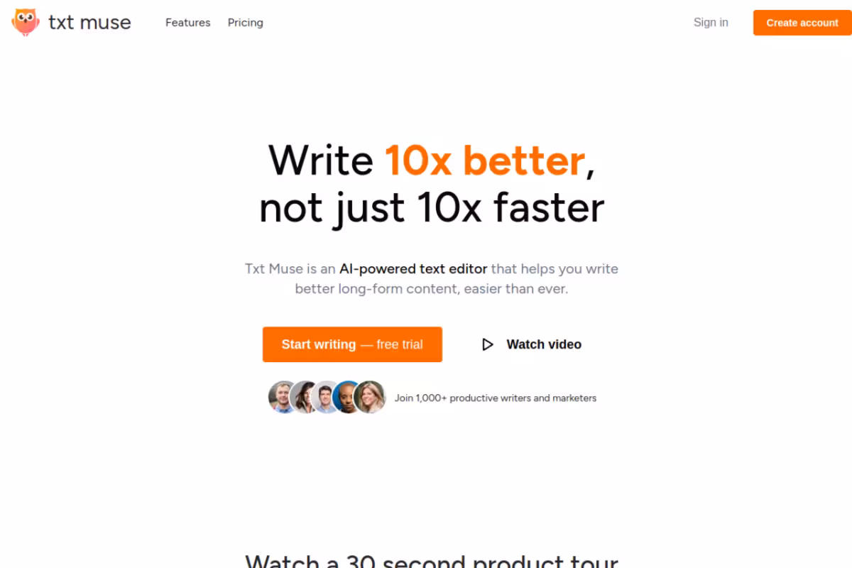 Txt Muse homepage screenshot