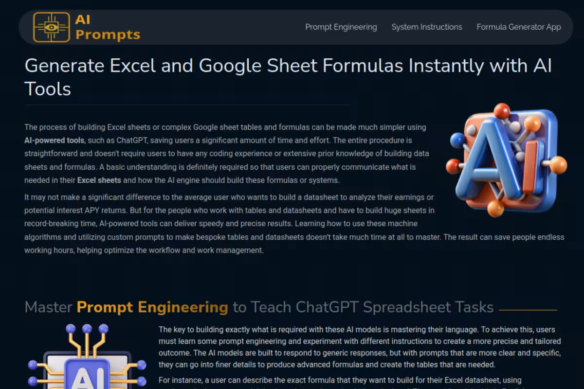 Formula Generator homepage screenshot
