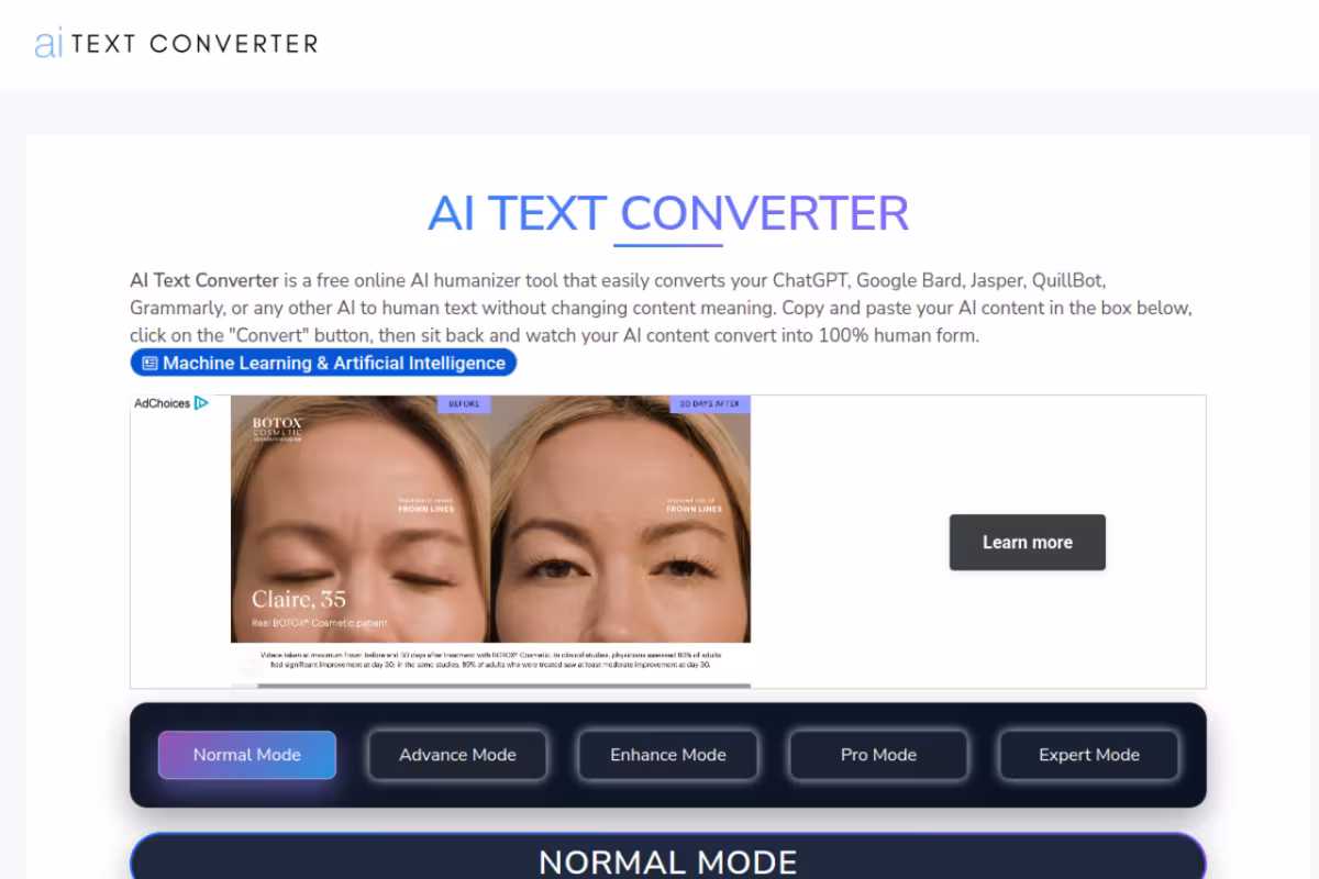 Humanize AI Text homepage screenshot