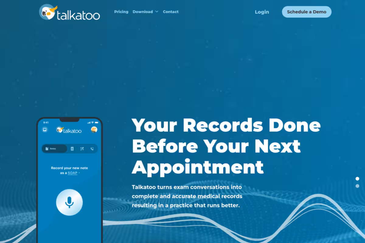 Talkatoo Dictation Software homepage screenshot