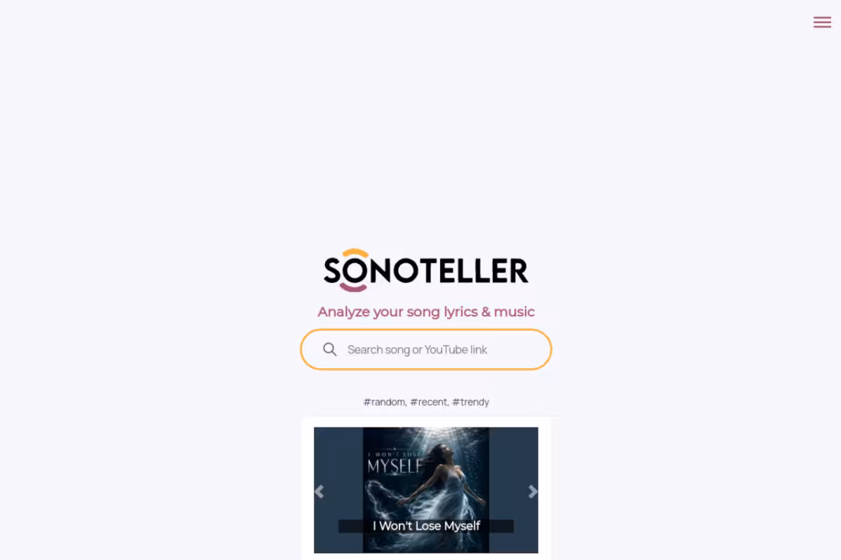 Sonoteller homepage screenshot