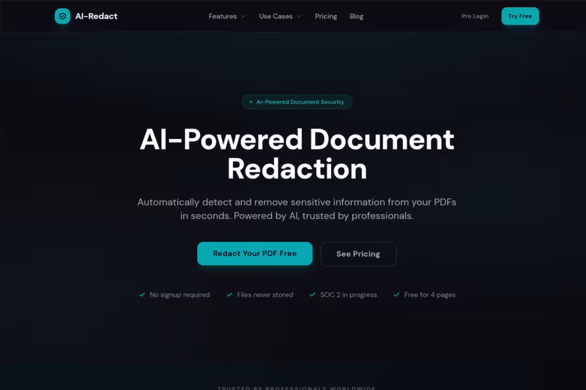 AI-Redact homepage screenshot