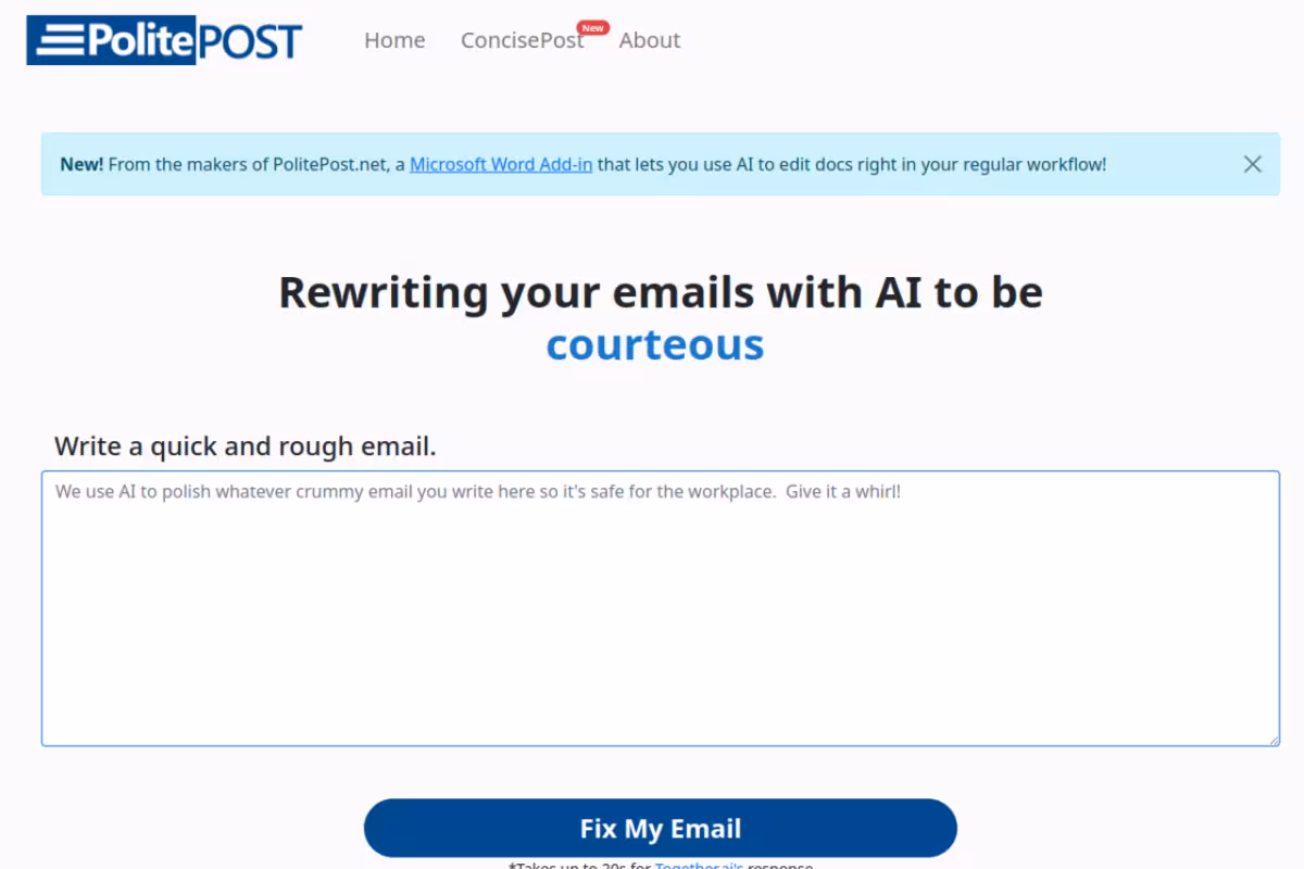 Politepost homepage screenshot