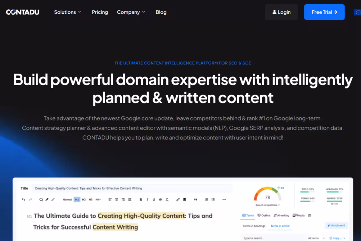 CONTADU Content Intelligence homepage screenshot
