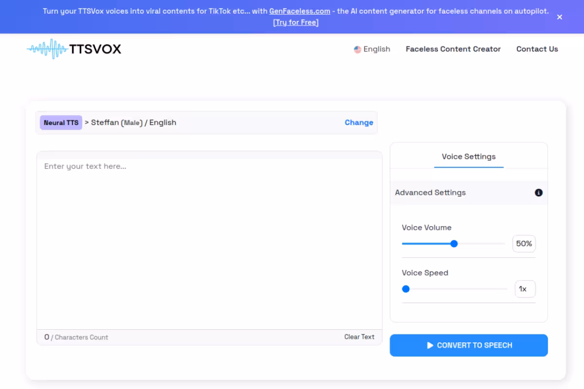 TTSVox homepage screenshot