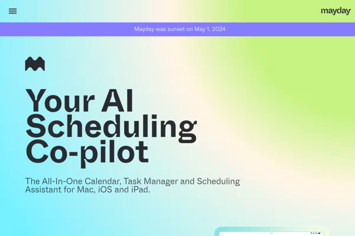 Mayday homepage screenshot