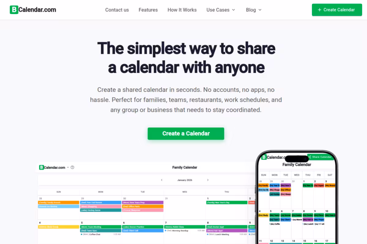 BCalendar homepage screenshot