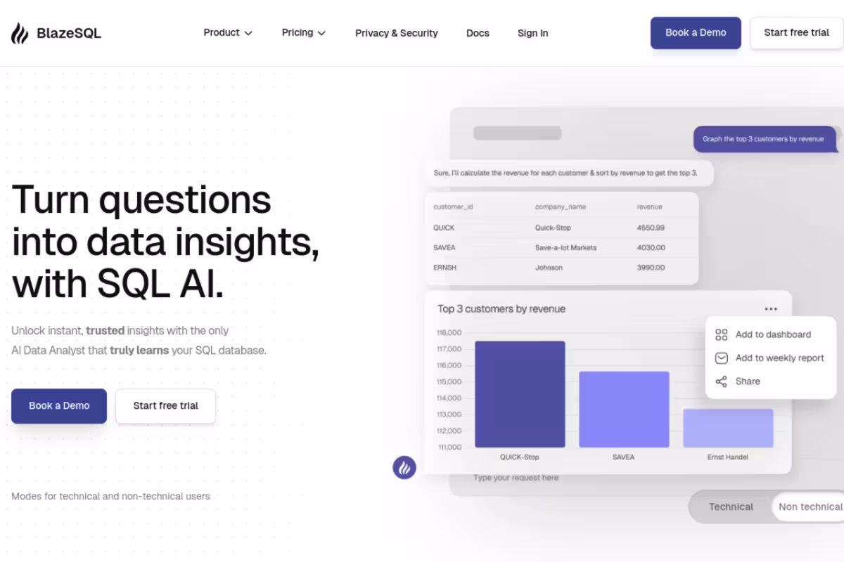 BlazeSQL AI homepage screenshot
