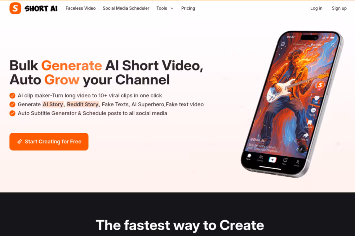 Short AI homepage screenshot
