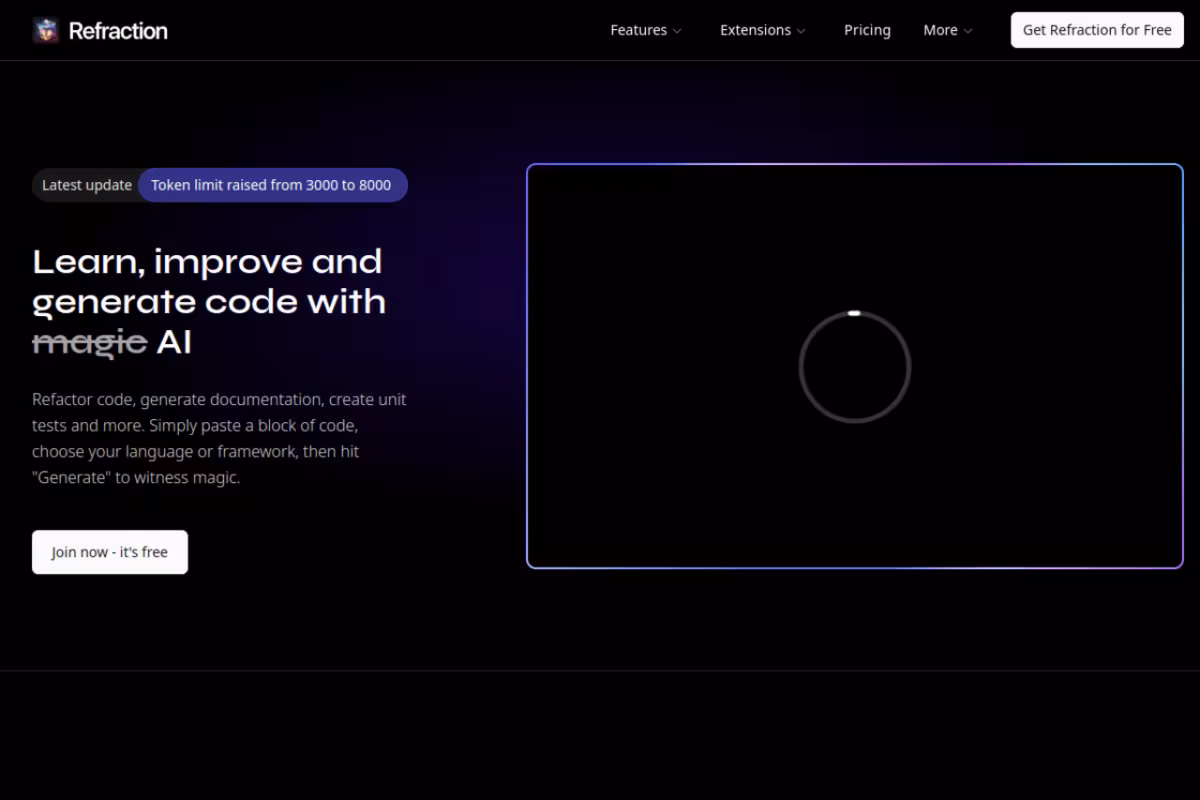 Refraction homepage screenshot