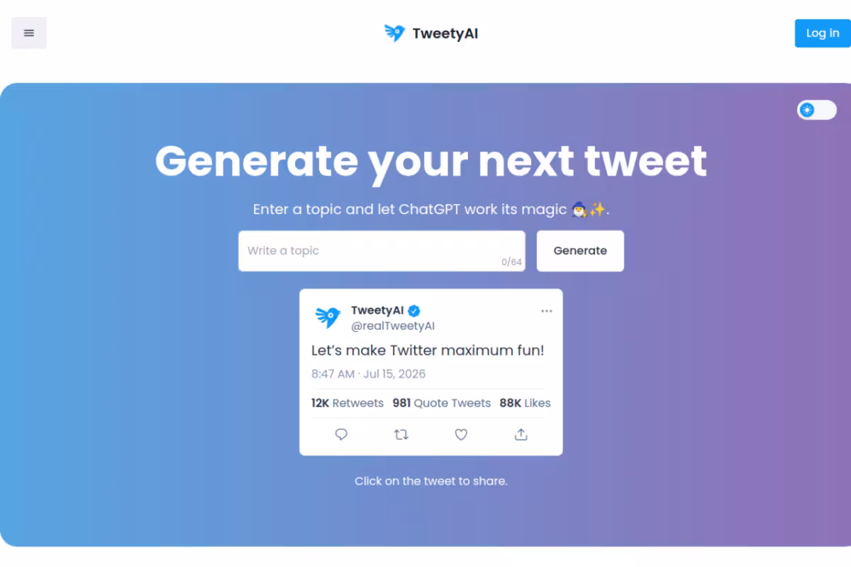 TweetyAI homepage screenshot