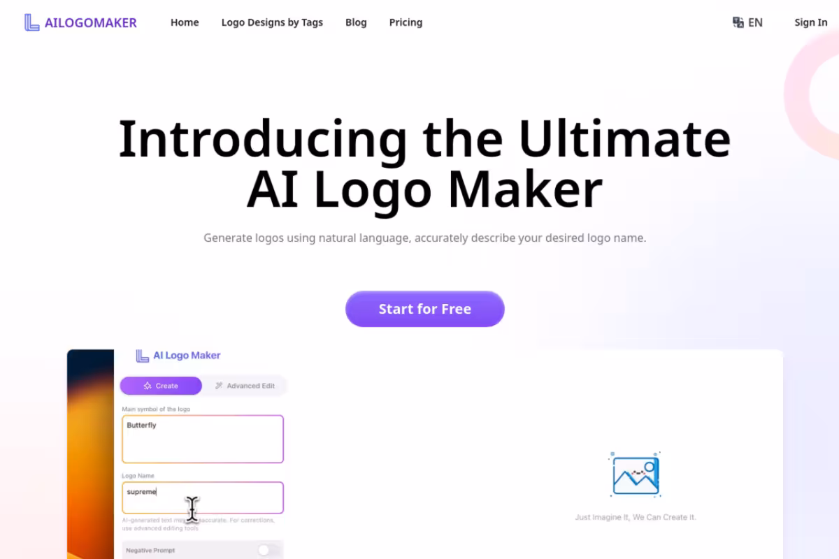 Free AI Logo Maker homepage screenshot