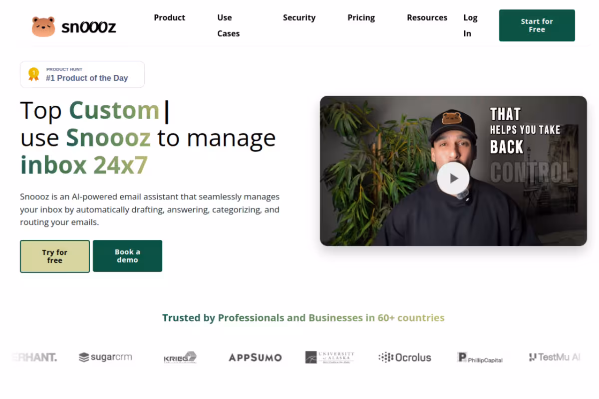 Snoooz homepage screenshot