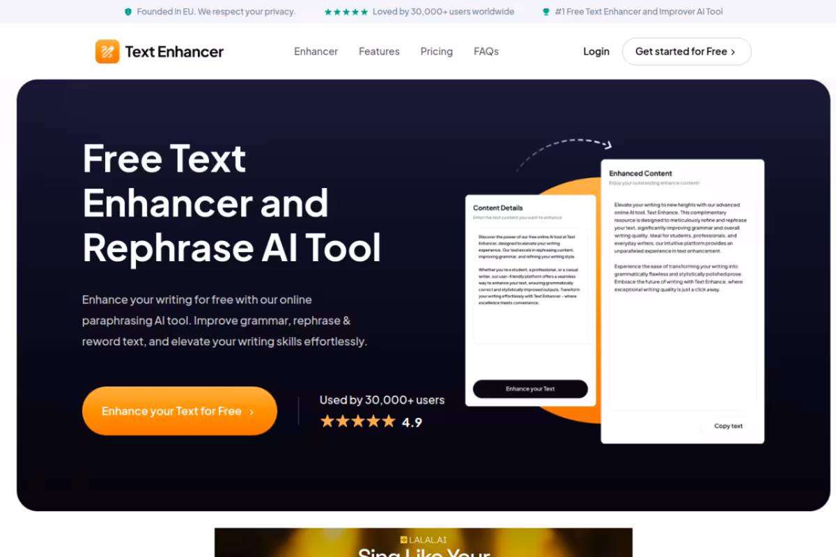 Text-Enhancer.com homepage screenshot