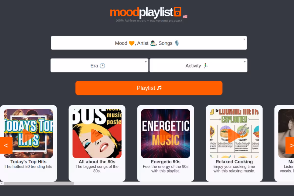 MOODPlaylist homepage screenshot