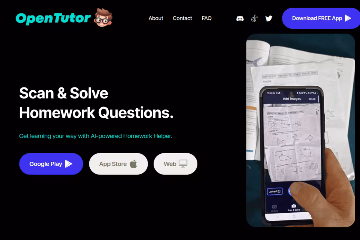 Open Tutor App homepage screenshot