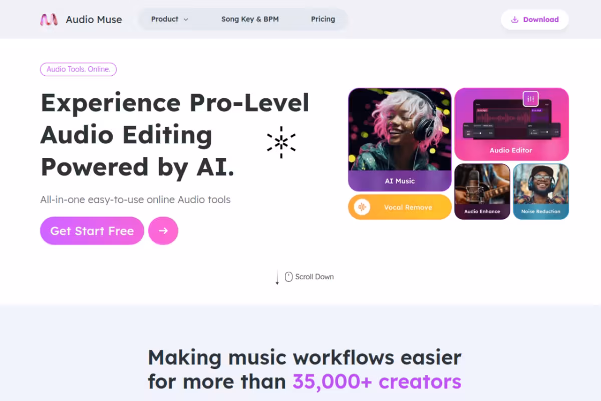 Audio Muse homepage screenshot