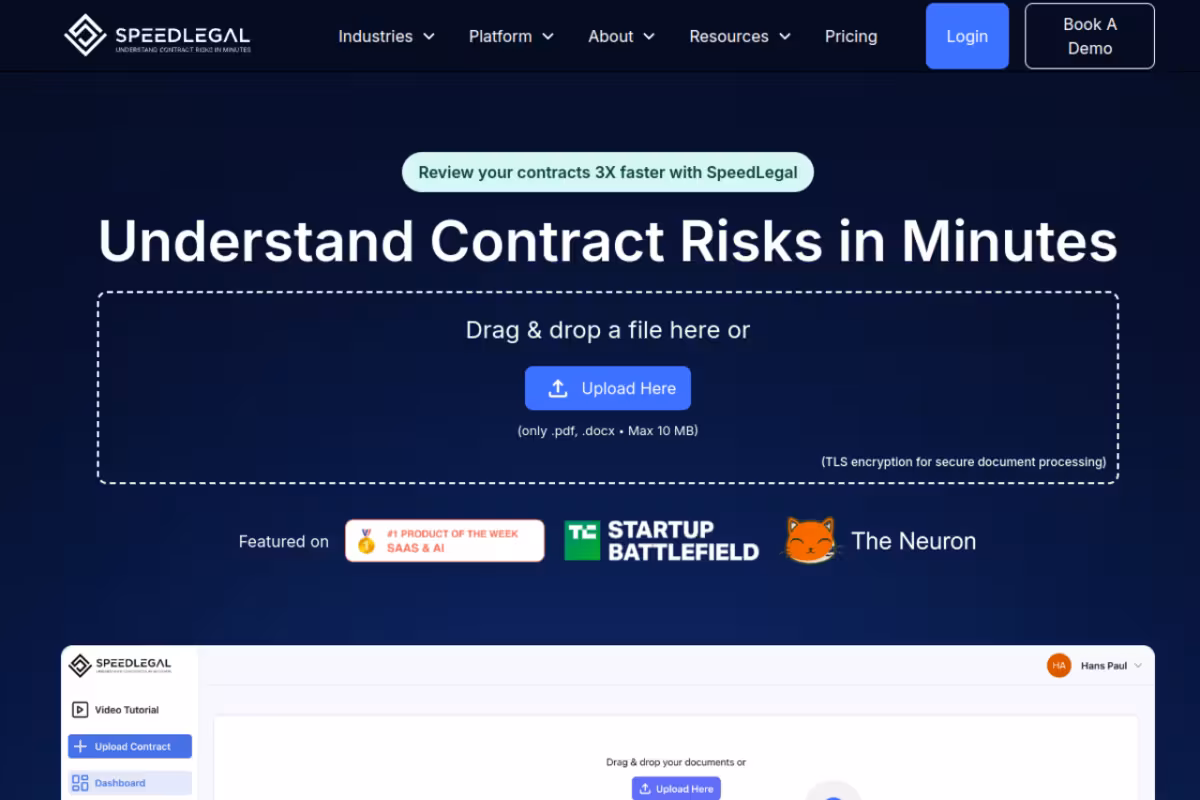 SpeedLegal homepage screenshot