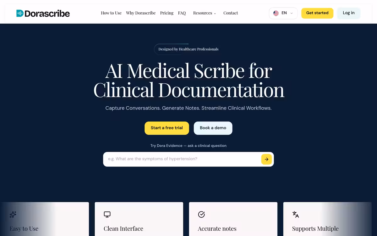 Dorascribe homepage screenshot