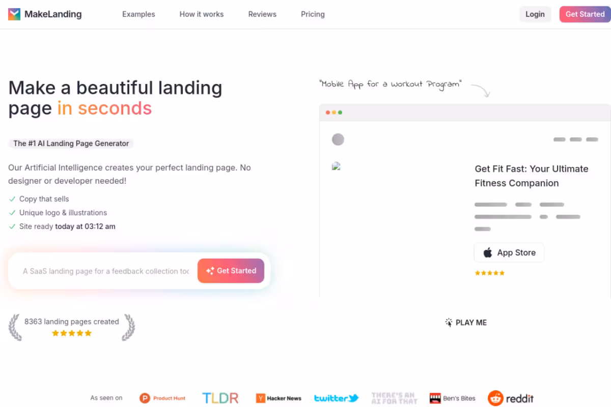 Makelanding homepage screenshot