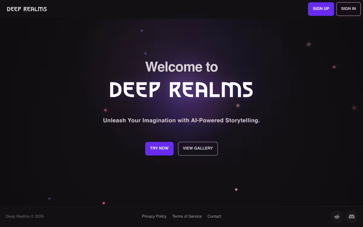 Deep Realms homepage screenshot