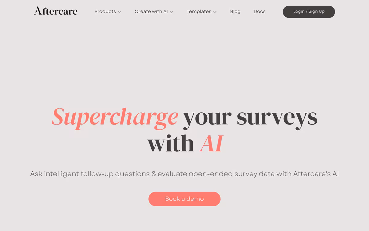 Aftercare AI Survey Generator homepage screenshot
