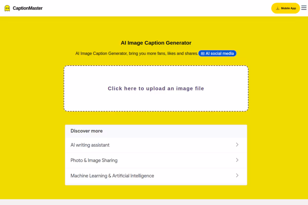 AI Image Caption Generator homepage screenshot