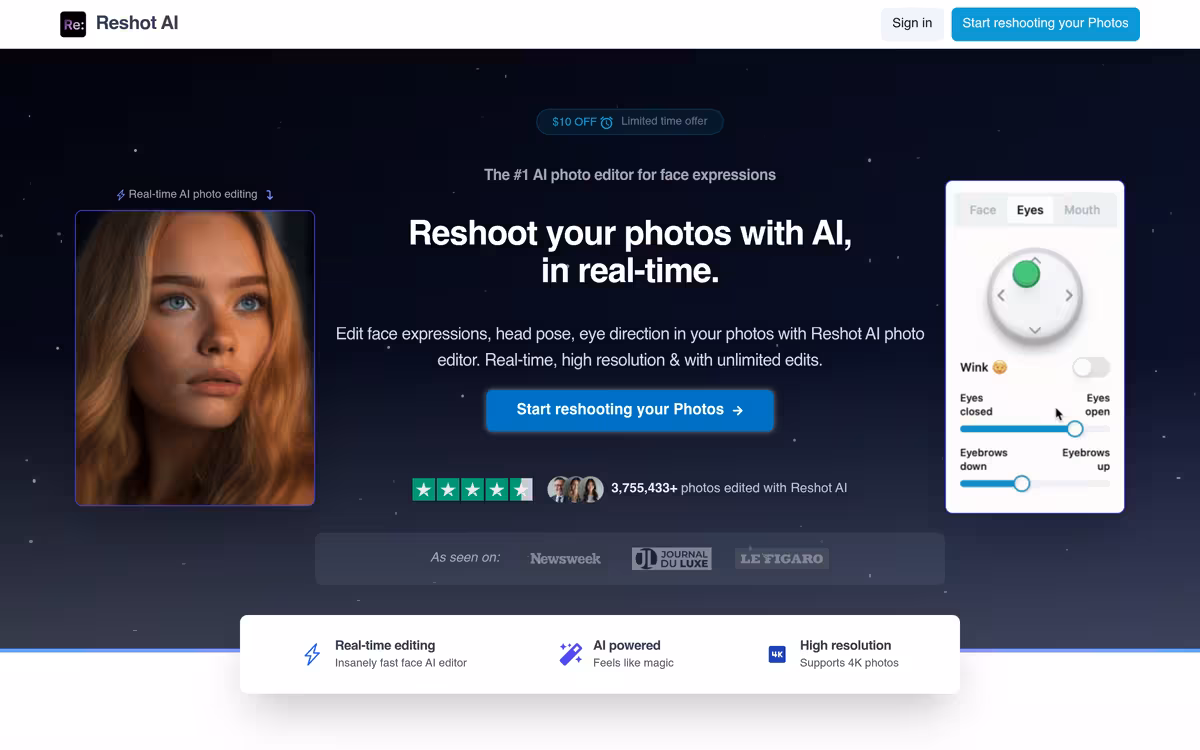 Facial Expression Changer homepage screenshot