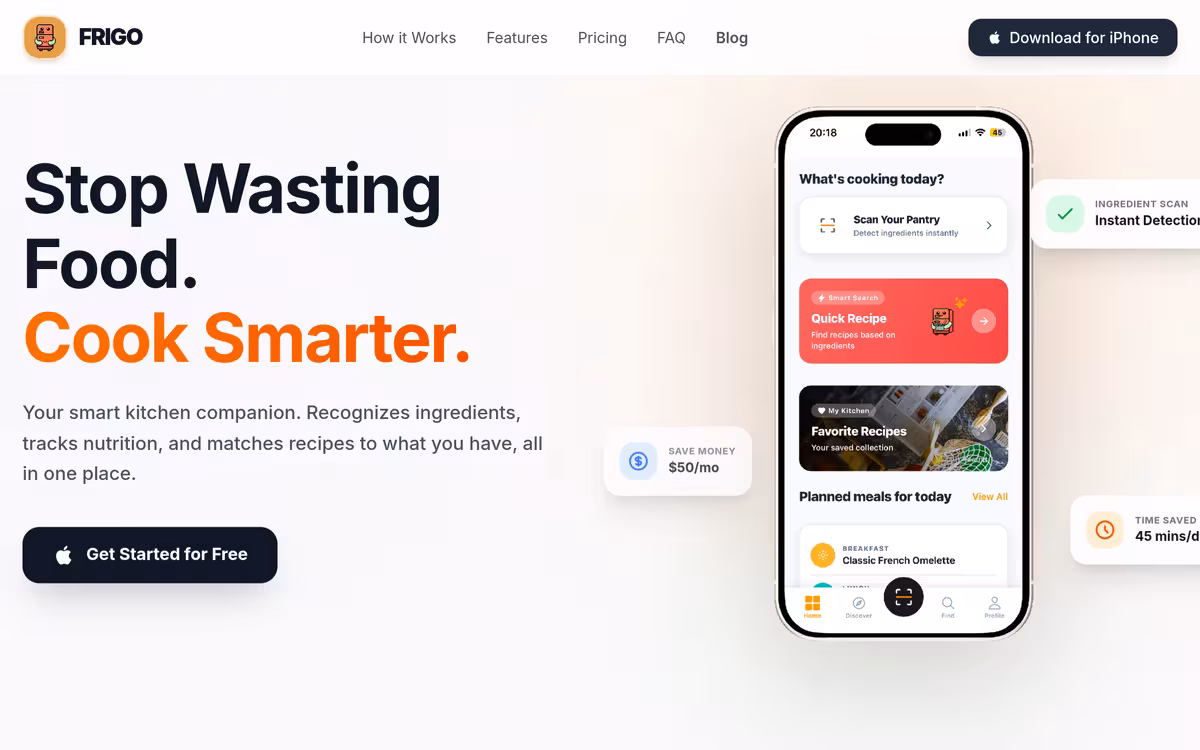 Frigo homepage screenshot