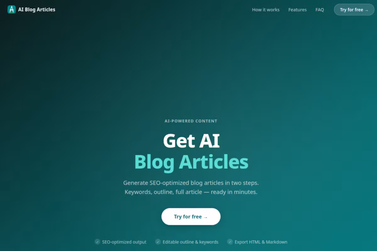 AI Blog Articles homepage screenshot