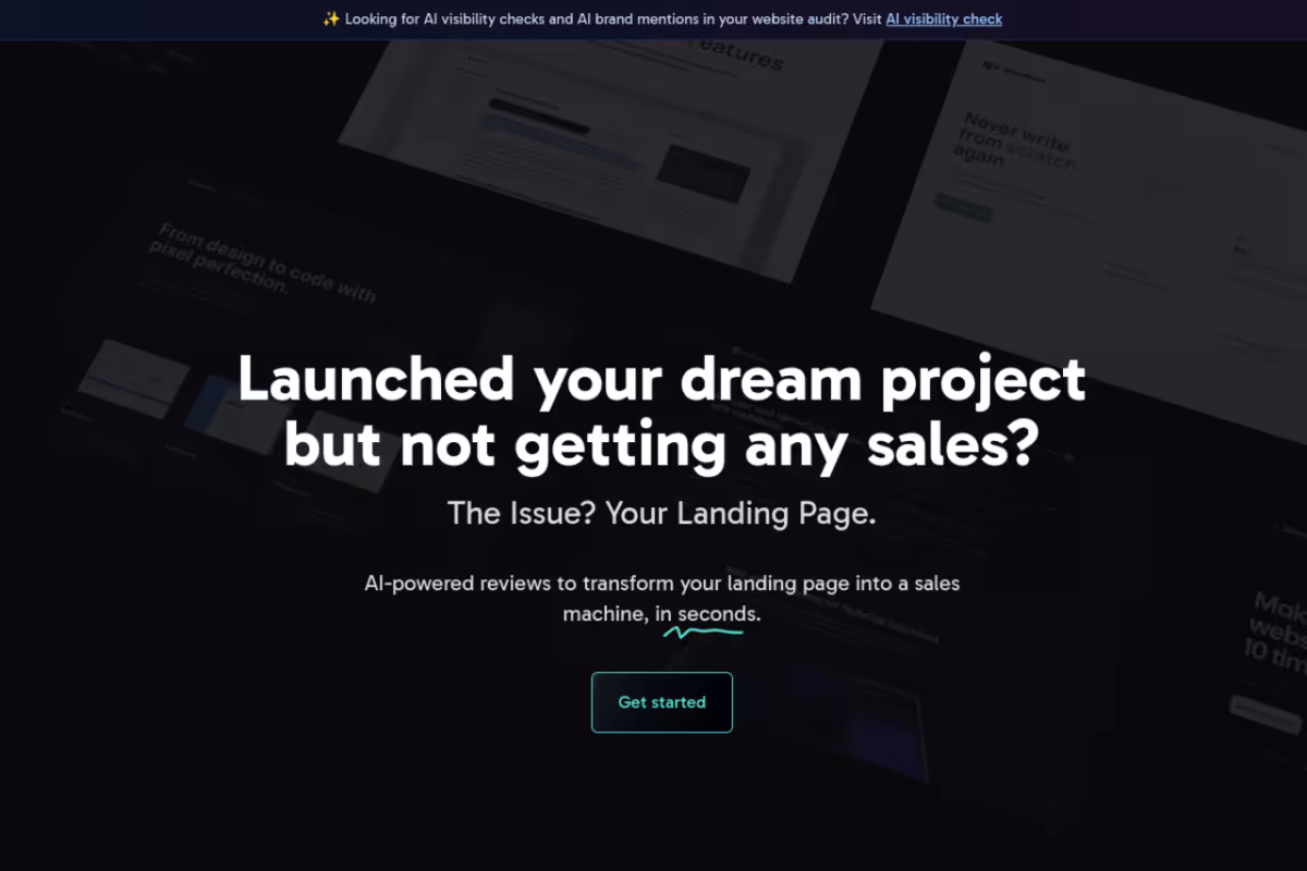 AI Landing Page Review homepage screenshot