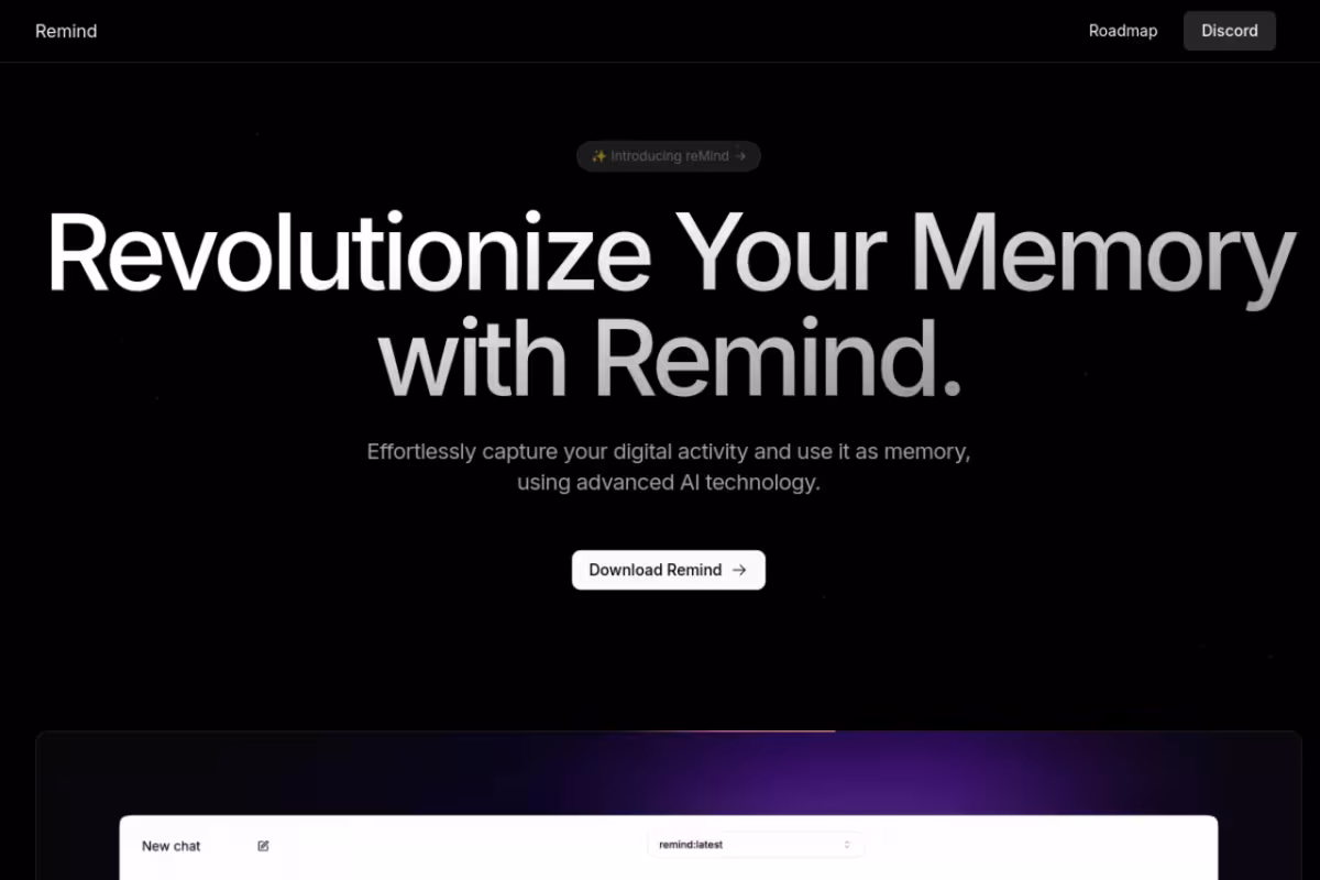 Remind AI homepage screenshot
