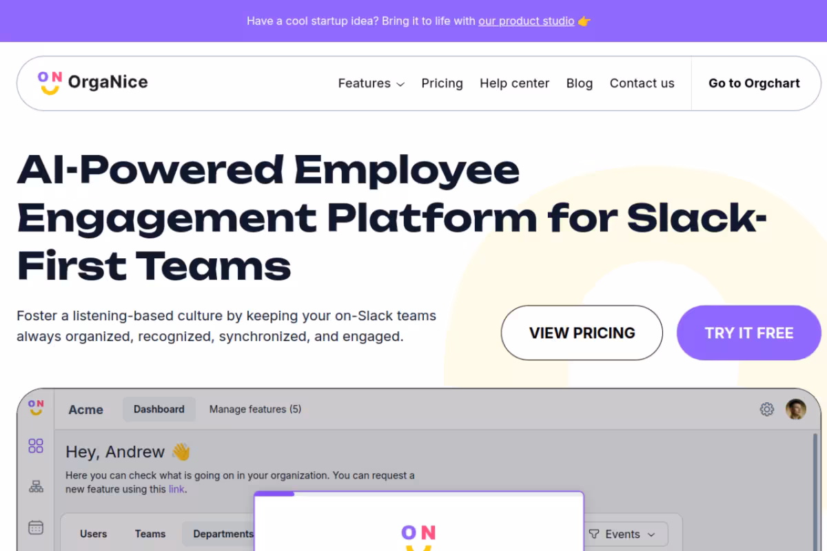 OrgaNice homepage screenshot