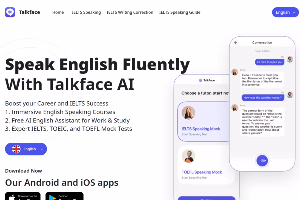 Talkface homepage screenshot