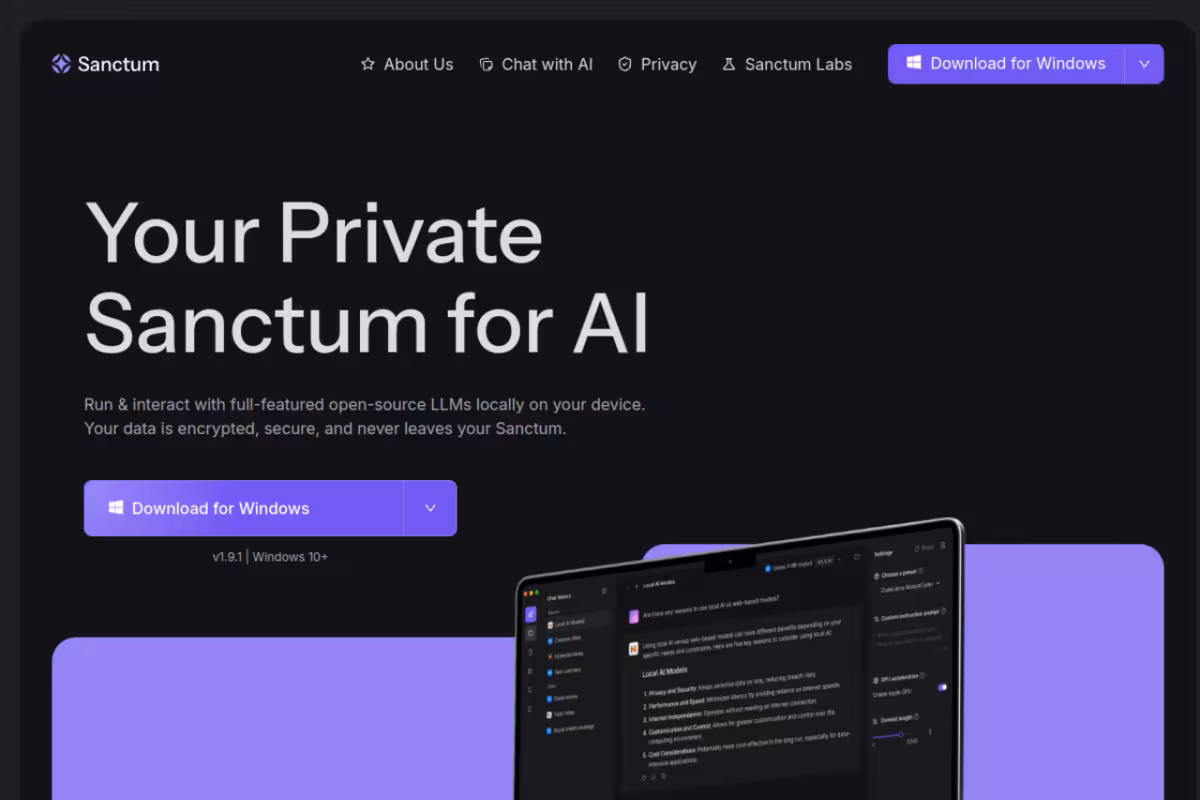 Sanctum homepage screenshot