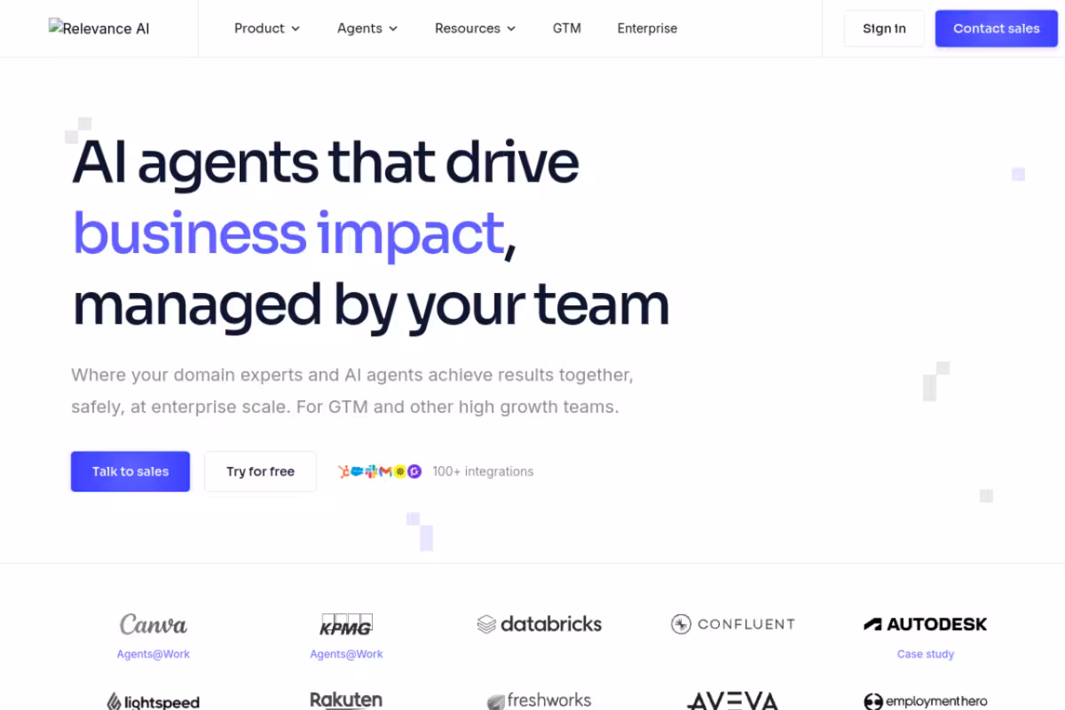 Relevance AI homepage screenshot