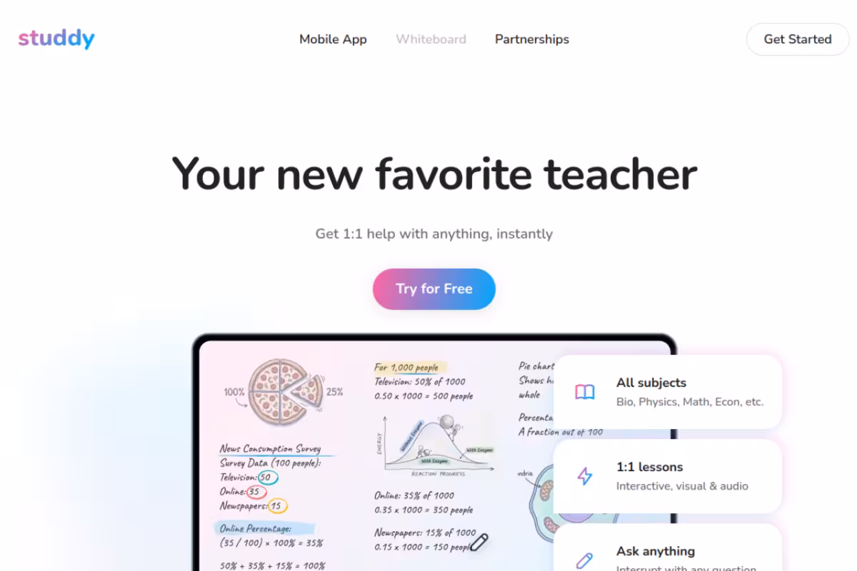 Studdy homepage screenshot