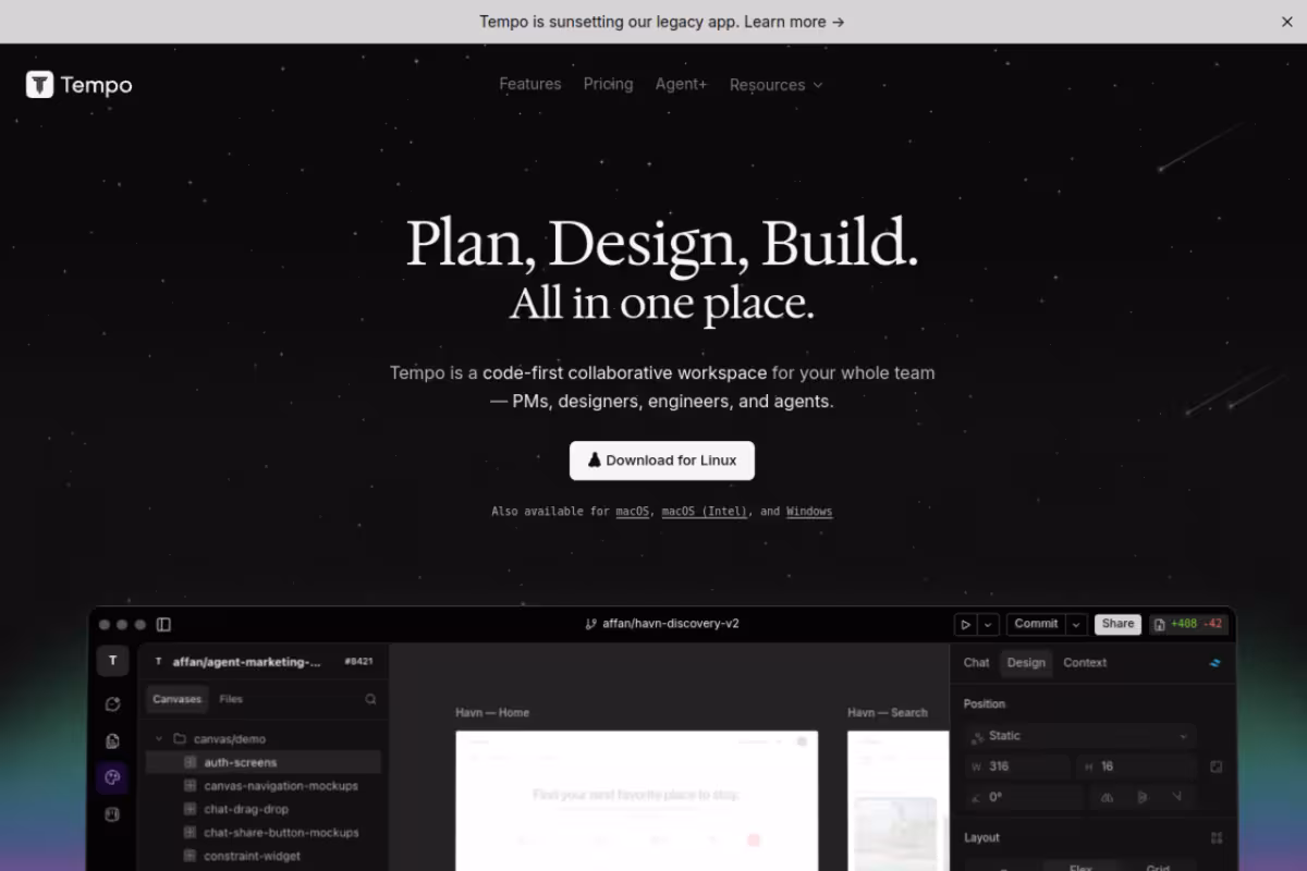 Tempo homepage screenshot