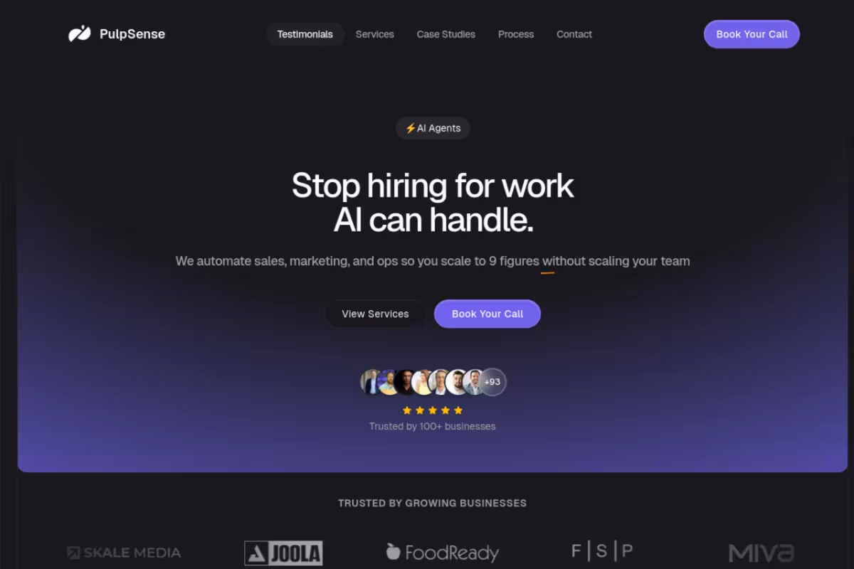 PulpSense homepage screenshot