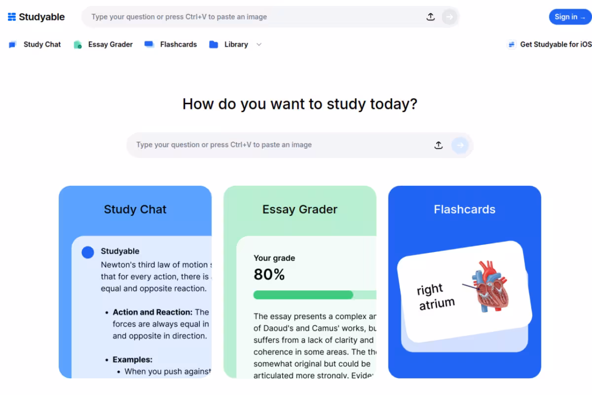 Studyable homepage screenshot