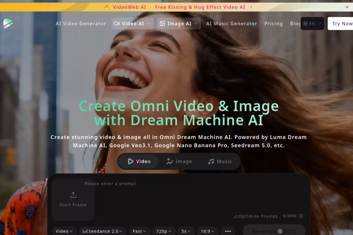 Free AI Kissing Generator homepage screenshot