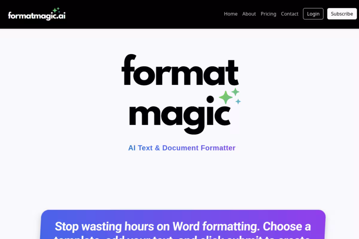 Format Magic homepage screenshot