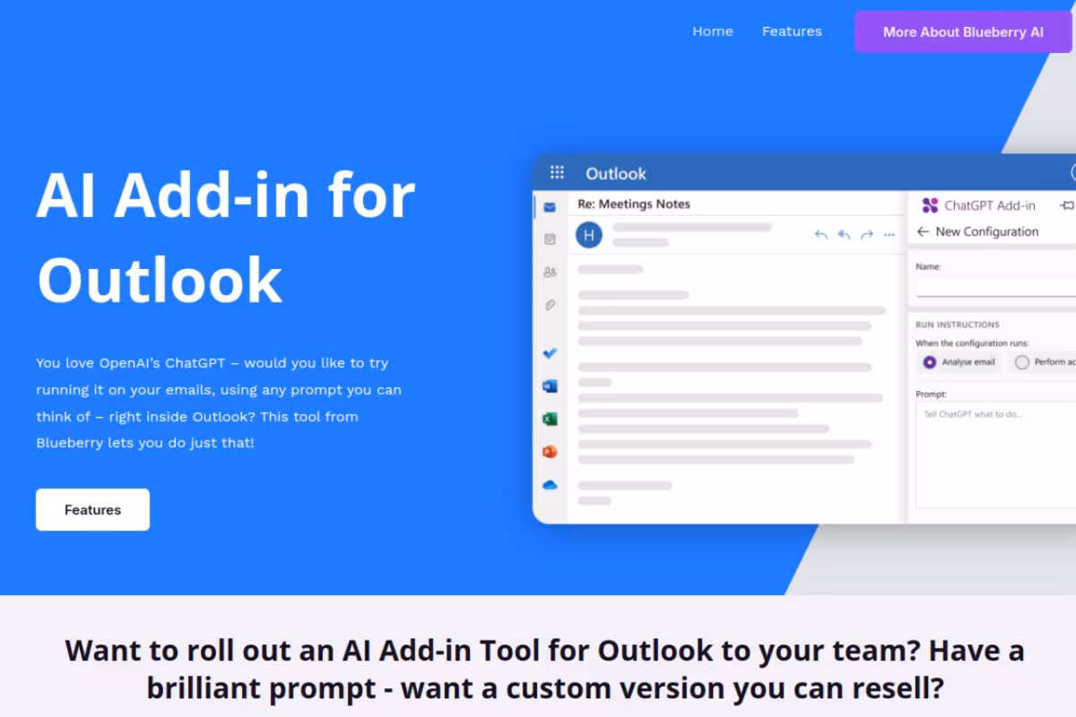 ChatGPT for Outlook homepage screenshot