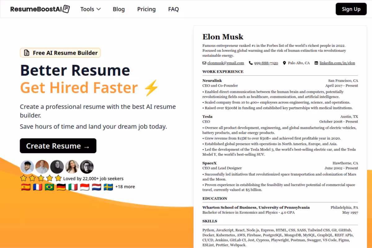 Free AI Resume Builder homepage screenshot