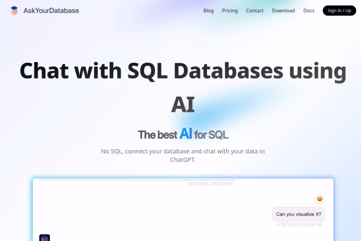 AskYourDatabase AI homepage screenshot