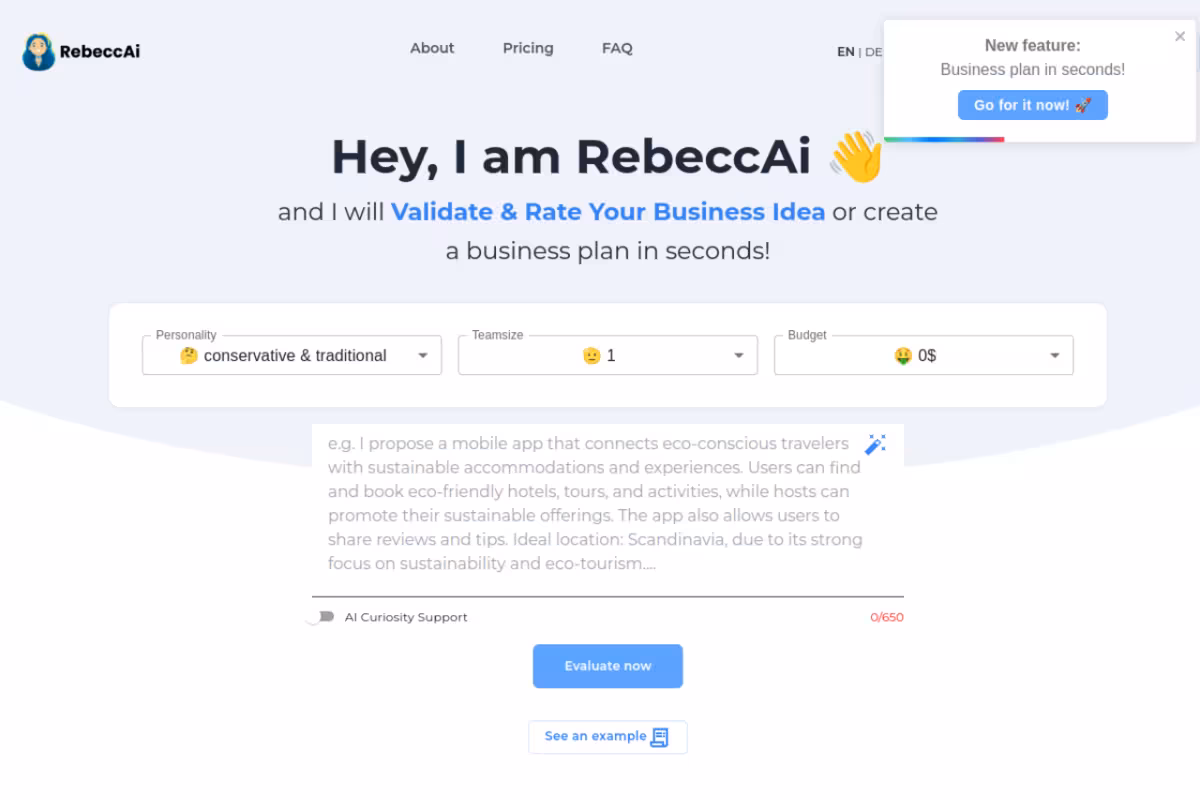 RebeccAi homepage screenshot