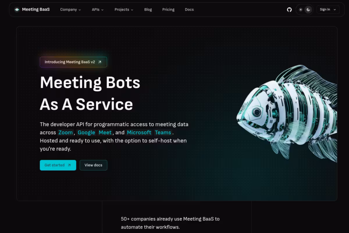 Meeting BaaS homepage screenshot