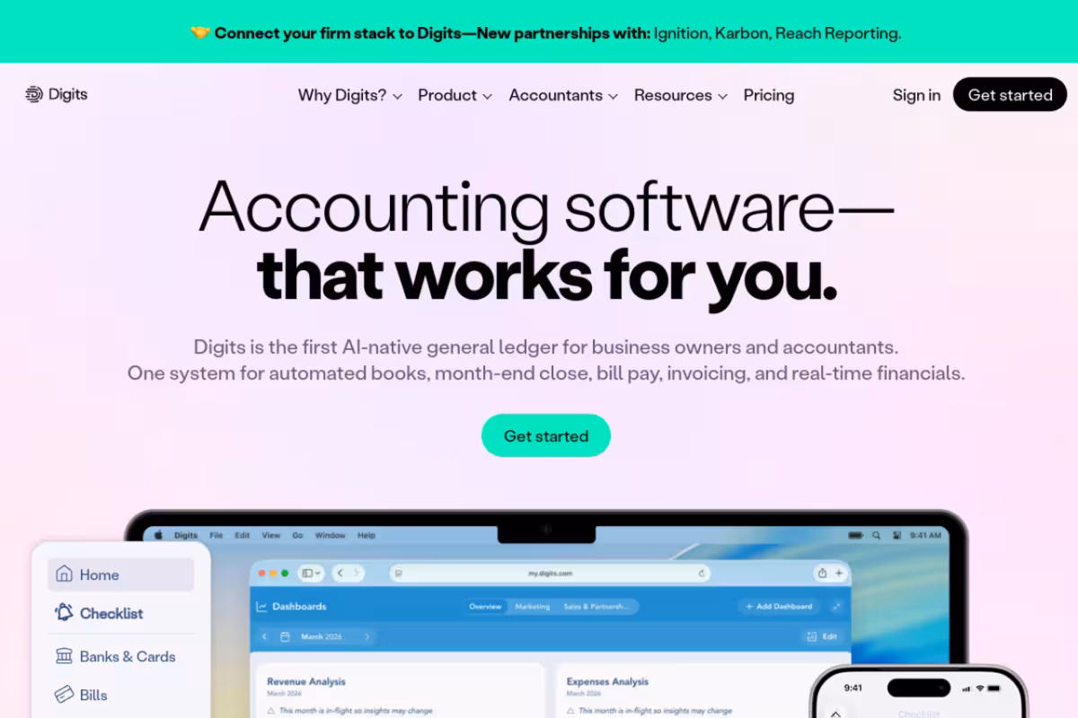 Digits homepage screenshot