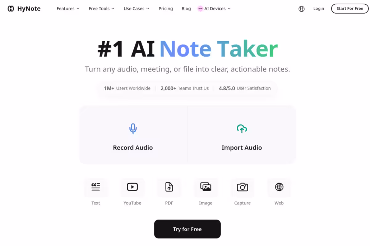 HyNote homepage screenshot